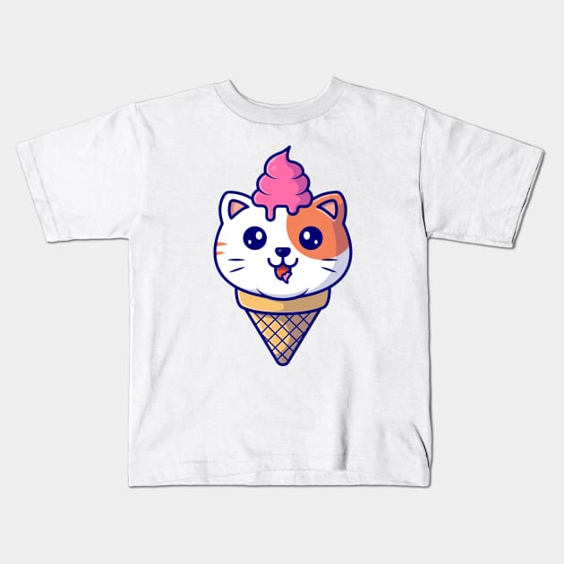 Cute Cat Ice Cream Cone Kids T-Shirt by Catalyst Labs